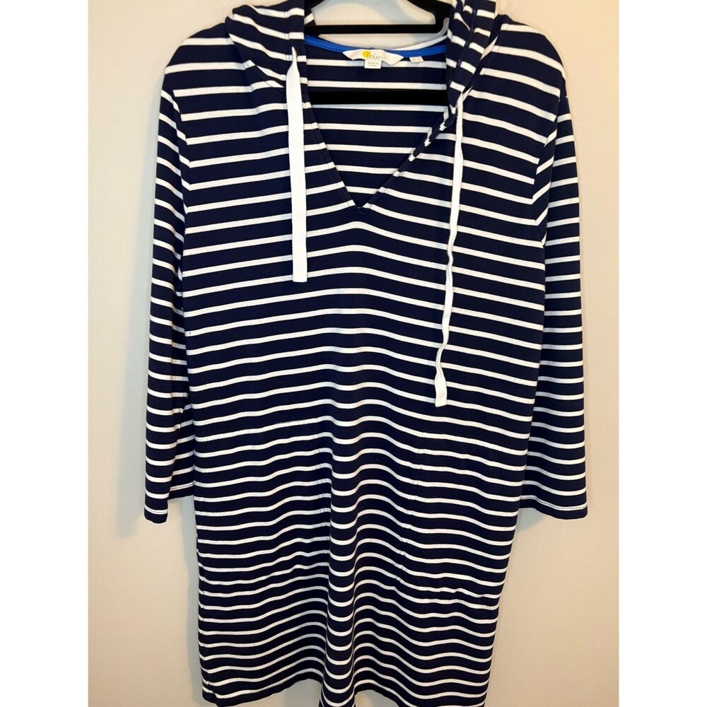Boden Navy White Striped Hooded Tunic Dress Pockets US 8